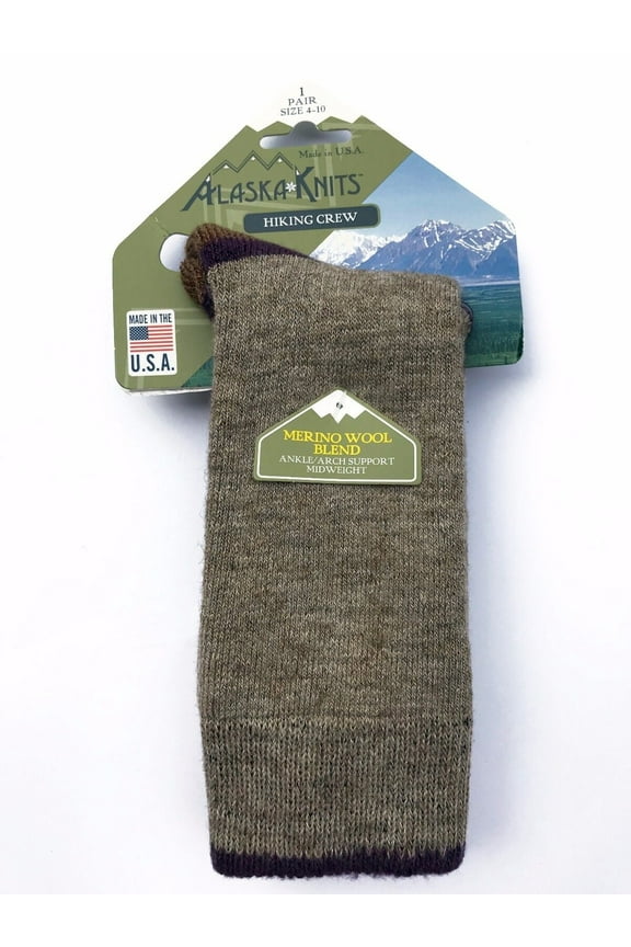 MERINO WOOL LADIES' HIKING CREW SOCKS KHKAI 9-11 MADE IN USA