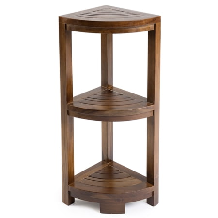 ALATEAK Corner Teak Wood Bath Spa Shower Stool Corner Shelf Storage Fully Assembled