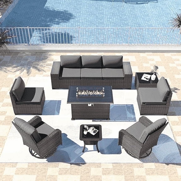 ALAULM Patio Conversation Set, 10-Piece Outdoor Furniture with Sofa and Coffee Table, Gray