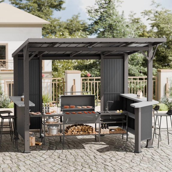 [06X13FT] Alora Durable Outdoor Hardtop BBQ Grill Shelter Gazebo With Shelves (SAK65420)