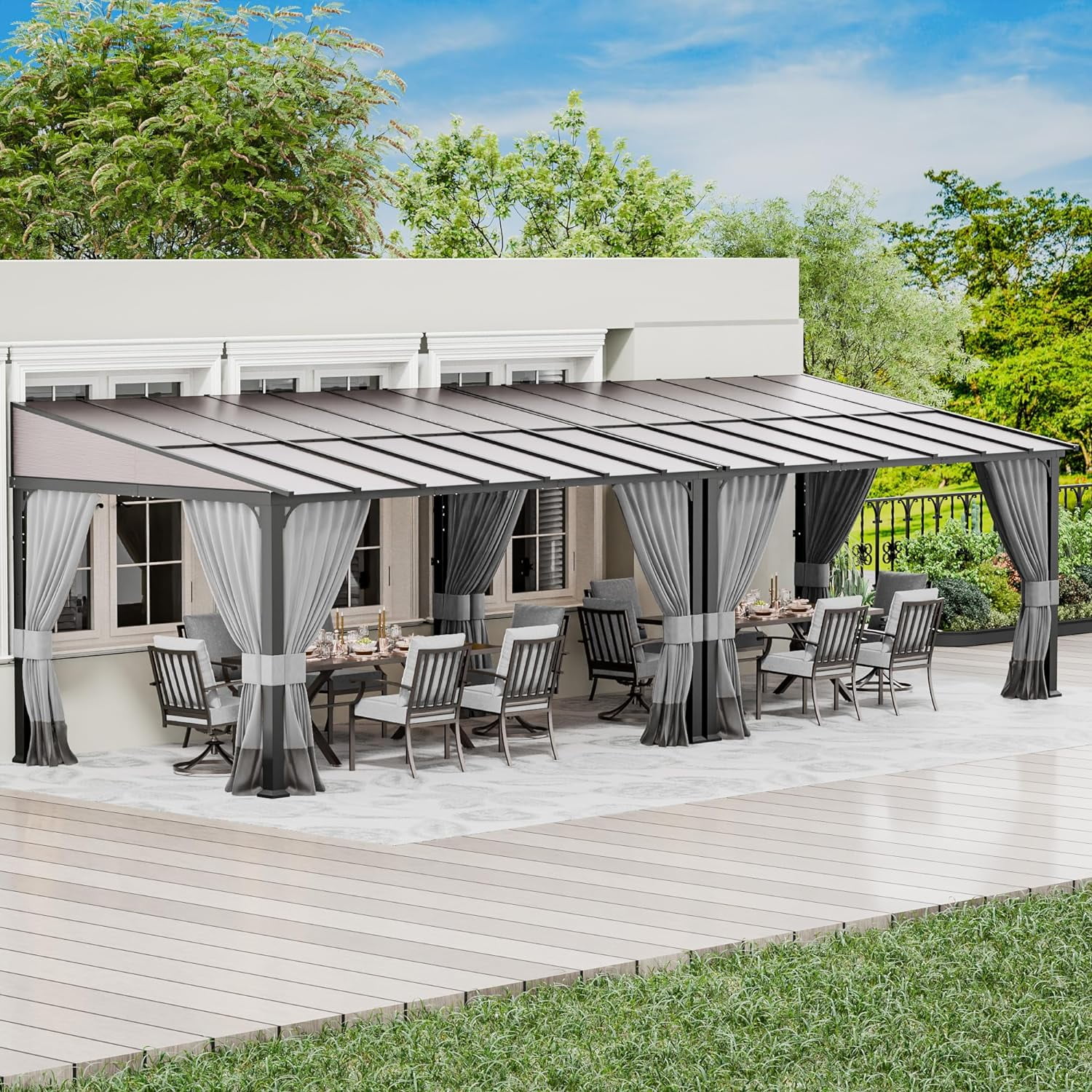 ALAULM 10' x 28' Gazebo，Hard Top Lean to Gazebo Wall Mount Heavy ...