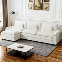 ALAULM 116" Modular Sectional Sofa with Movable Ottoman, 4-Seat L-Shaped Chenille Fabric Cloud Couch with 3 Back Pillows for Living Room, Beige