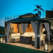 ALAULM 12x14ft Double roof Pavilion, Outdoor Pavilion with 2-Layer Hard top Galvanized Iron Frame Garden Tent, Suitable for courtyards, backyards, Decks, and Grass