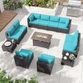 thumbnail image 1 of ALAULM 13 Pcs Patio Conversation Furniture Set with Fire Pit Table, Brown/Blue, 1 of 8