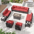 thumbnail image 1 of ALAULM 13 Pcs Patio Conversation Furniture Set with Fire Pit Table, Brown/Red, 1 of 8