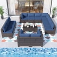 thumbnail image 1 of ALAULM 14 Piece Outdoor Patio Furniture Sets All-Weather Outdoor Sectional Furniture Patio Sofa Backyard Deck Couch Conversation Chair Set with Coffee Table & 12 Thickened Cushions, Navy Blue, 1 of 7