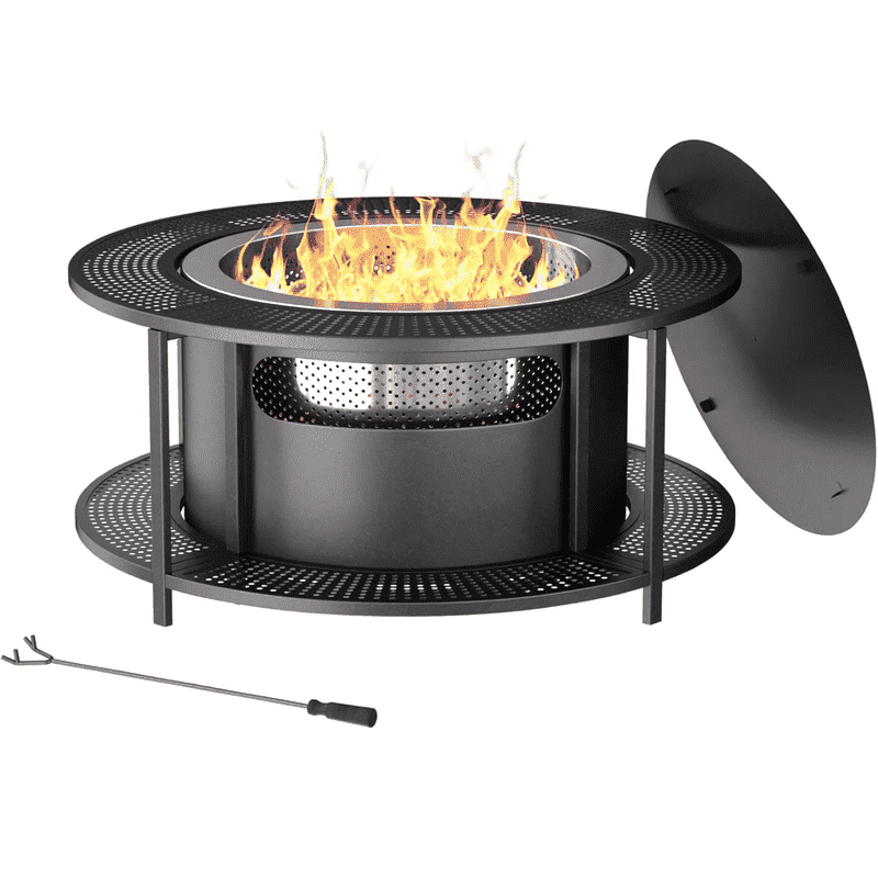 ALAULM 25 Inch Smokeless Fire Pit Tabletop, Stainless Steel Wood Burning Firepit for Outdoor Patio, Includes Weather-Resistant Cover