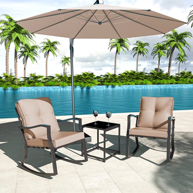 ALAULM 3 Piece Outdoor Rocking Chairs Steel Patio Bistro Sets Furniture Set Conversation Sets