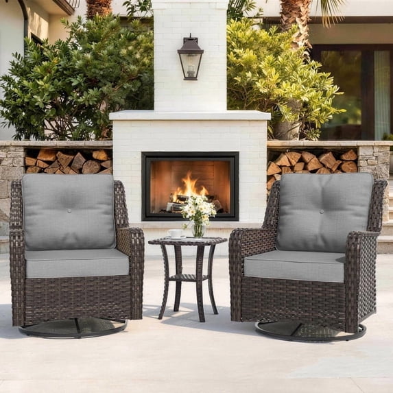 ALAULM 3-Piece Patio Furniture Set, Outdoor Thick Wicker High Back Sectional Sofa Couch with 2 Swivel Chairs, All-Weather Wicker Outdoor Conversation Set for Backyard, Porch, Deck, Gray