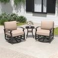 thumbnail image 1 of ALAULM 3 Piece Patio Outdoor Aluminum Metal Swivel Rocking Chair with 1 Coffee Table and 2 Khaki Padded Cushions Outdoor Metal Swivel Rocking Chair Furniture Conversation Set for Porch Garden, 1 of 7