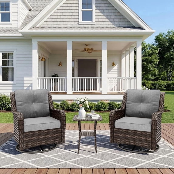 ALAULM 3 Pieces Outdoor Patio Furniture Set,Outdoor Sectional Furniture All Weather Thick PE Rattan Wicker Patio Conversation Set with Thickened Cushions,Grey