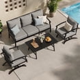 thumbnail image 1 of ALAULM 4 Piece Patio Furniture Set,Outdoor Metal Patio Furniture with Coffee Table & Rocking Chairs Conversation Set for Porch,Backyard,Poolside, Garden-Grey, 1 of 8