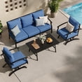 thumbnail image 1 of ALAULM 4 Piece Patio Furniture Set,Outdoor Metal Patio Furniture with Coffee Table & Rocking Chairs Conversation Set for Porch,Backyard,Poolside, Garden-Navy Blue, 1 of 9