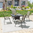 thumbnail image 1 of ALAULM 5 Pieces All Weather Patio Dining Set, 4 Stackable High Back Textilene Chairs with Metal Frame & Wicker Rattan Square Table, Outdoor Furniture Set for Backyard Garden Deck, Brown, 1 of 8