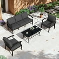 thumbnail image 1 of ALAULM 5-Seat Aluminum Patio Furniture Set, Outdoor Patio Conversation Set with Rectangular Metal Coffee Table and 5.1" Cushions for Patio Backyard Poolside，Black, 1 of 6