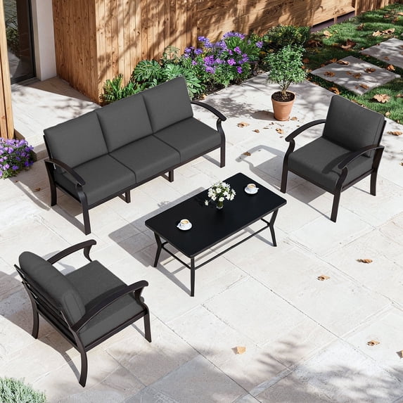ALAULM 5-Seat Aluminum Patio Furniture Set, Outdoor Patio Conversation Set with Rectangular Metal Coffee Table and 5.1" Cushions for Patio Backyard Poolside,Black
