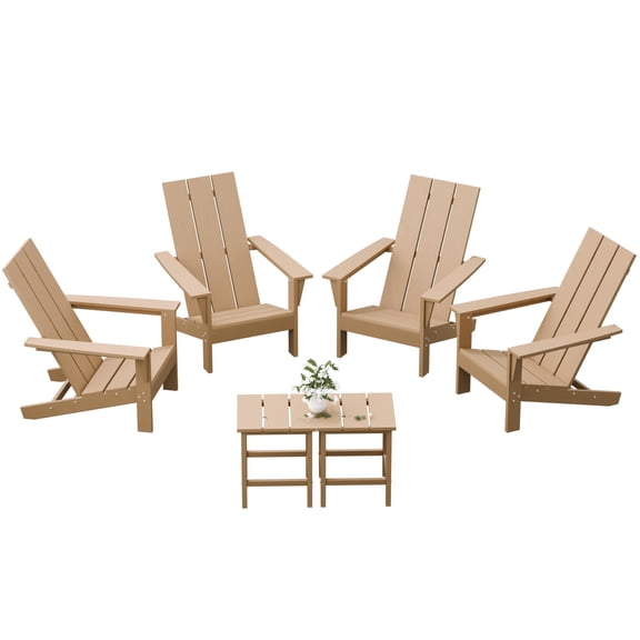ALAULM 6 Pieces Adirondack Chair Set, Outdoor HDPE All-Weather Adirondack Chairs with Side Table for Deck Patio Garden ,Brown