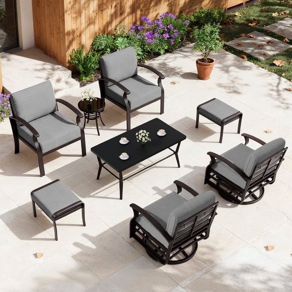 ALAULM 6-Seat Aluminum Patio Furniture Set, Outdoor Patio Conversation Set with Rectangular Metal Coffee Tables and 5.1" Cushions for Patio Backyard Poolside,Grey