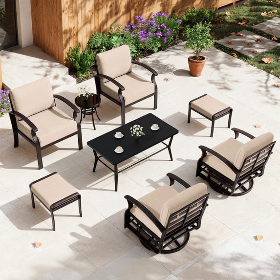 ALAULM 6-Seat Aluminum Patio Furniture Set, Outdoor Patio Conversation Set with Rectangular Metal Coffee Tables and 5.1" Cushions for Patio Backyard Poolside,Sand