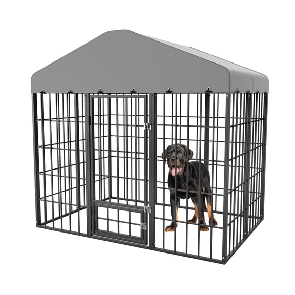 ALAULM 6x4 ft Outdoor Dog Kennel Heavy Duty Galvanized Steel Dog Enclosure with Roof, Escape-Proof Double Lock, Large Dog Cage Fence for Backyard