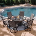 thumbnail image 1 of ALAULM 7 Piece Outdoor Conversation Sets, 6 Textilene Fabric Swivel Chairs with Metal Frame and w/48in Propane Round Fire Pit Table for Deck Garden Backyard Porch,Brown, 1 of 7