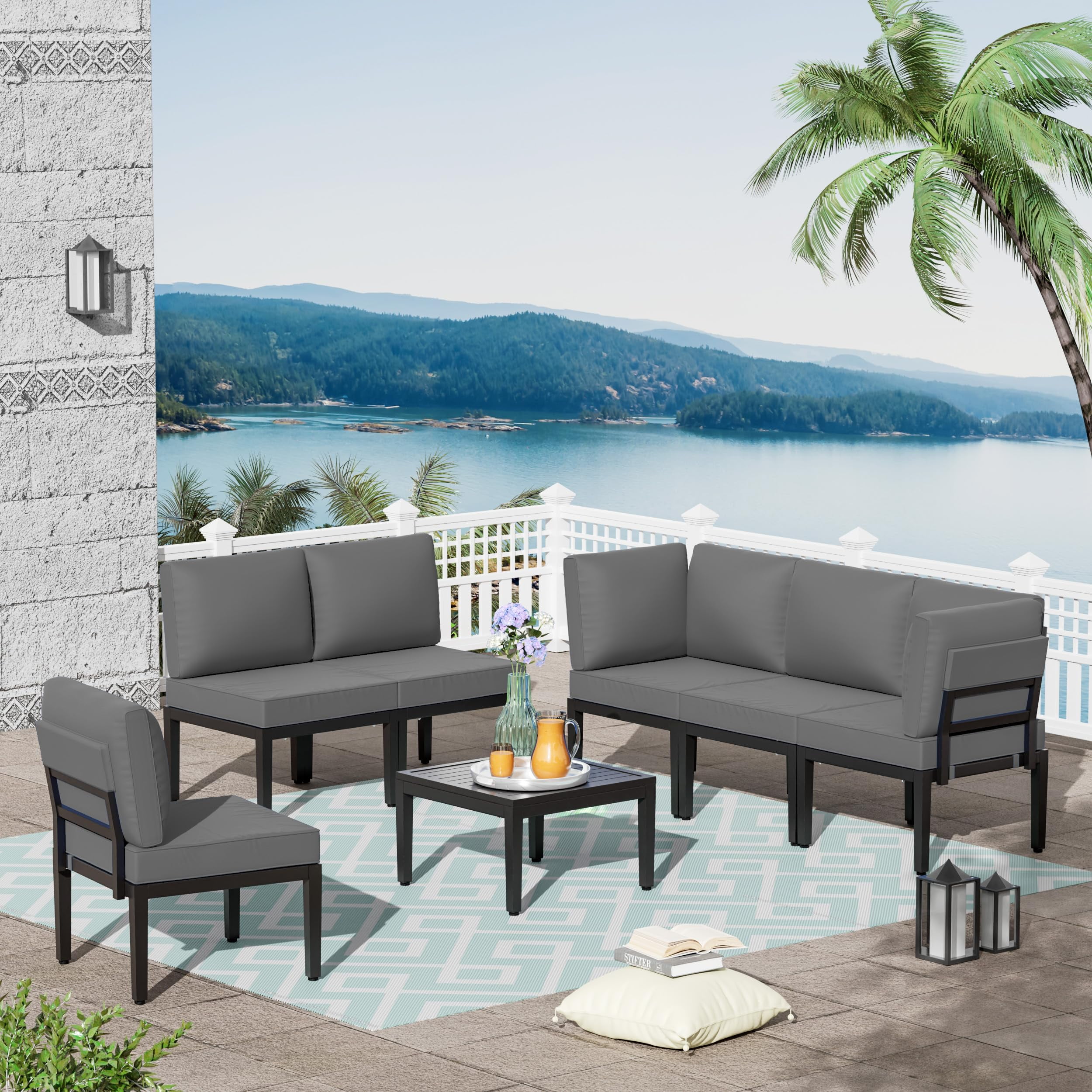 ALAULM Piece Patio Furniture Set Metal Conversation Sectional