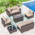 thumbnail image 1 of ALAULM 8 Pieces Outdoor PE Rattan Patio Conversation Furniture with 43" Gas Fire Pit Sofa Sets W/6 Cushions, Sand, 1 of 8