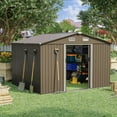 thumbnail image 1 of ALAULM 8x6 ft Outdoor Steel Storage Shed with Lockable Sliding Door, Waterproof Metal Tool Shed for Garden, Brown, 1 of 7