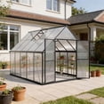 thumbnail image 1 of ALAULM 8x10 ft Outdoor Polycarbonate Greenhouse with Aluminium Frame, Walk-in Greenhouse with Drainage Channel, 2 Adjustable Roof Vents, Lockable Double Doors for Garden Backyard Patio Lawn, 1 of 9
