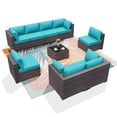 thumbnail image 1 of ALAULM 9 Pieces Patio Conversation Furniture Set Outdoor Sectional Sofa Sets W/Cushions Brown PE Rattan, Blue, 1 of 7
