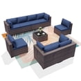 thumbnail image 1 of ALAULM 9 Pieces Patio Conversation Furniture Set Outdoor Sectional Sofa Sets W/Cushions Brown PE Rattan, Navy Blue, 1 of 7