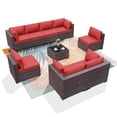 thumbnail image 1 of ALAULM 9 Pieces Patio Conversation Furniture Set Outdoor Sectional Sofa Sets W/Cushions Brown PE Rattan, Red, 1 of 7
