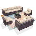 thumbnail image 1 of ALAULM 9 Pieces Patio Conversation Furniture Set Outdoor Sectional Sofa Sets W/Cushions Brown PE Rattan, Sand, 1 of 7