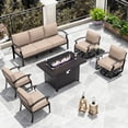 thumbnail image 1 of ALAULM Aluminum Outdoor Patio Furniture Set with Fire Pit Table Metal Patio Furniture w/Fire Pit Outdoor Sectional w/5.1" Cushions and 7 Seats for Patio, Backyard, Poolside-Sand, 1 of 9