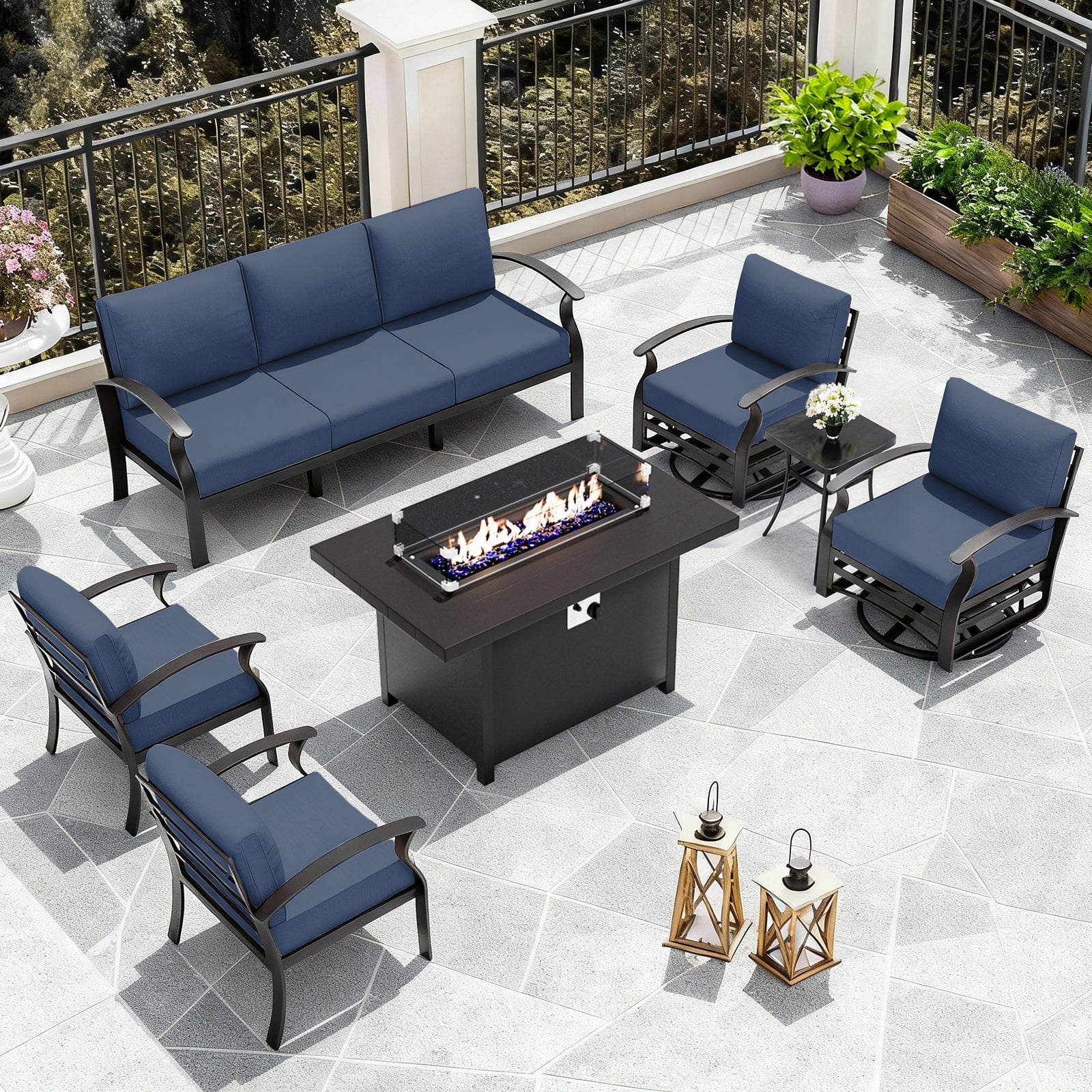 ALAULM Aluminum Outdoor Patio Furniture Set with Fire Pit Table Metal ...