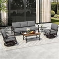 thumbnail image 1 of ALAULM Aluminum Patio Furniture Set with Coffee Table Rectangular, 5-seat Outdoor Sectional Furniture w/2 Swivel Chairs, Patio Conversation Set for Porch, Backyard, Poolside-Grey, 1 of 8