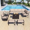 thumbnail image 1 of ALAULM Aluminum Patio Furniture Set with Propane Fire Pit Table 10-seat Metal Outdoor Furniture w/Swivel Chairs Patio Sectional w/5.1" Cushions for Patio, Backyard, Poolside-Black, 1 of 7