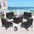 thumbnail image 1 of ALAULM Aluminum Patio Furniture Set with Propane Fire Pit Table 6 Seats Metal Outdoor Furniture w/Fire Pit Patio Conversation Set w/5.1" Cushions for Patio, Backyard, Poolside-Black, 1 of 7