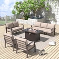 thumbnail image 1 of ALAULM Aluminum Patio Furniture Set with Propane Fire Pit Table 7-seat Metal Outdoor Furniture w/Fire Pit Patio Conversation Set w/5.1" Cushions for Patio, Backyard, Poolside-Sand, 1 of 7