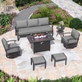 thumbnail image 1 of ALAULM 7-Seat Metal Patio Furniture Set with Propane Fire Pit Table, Swivel Chairs, and Ottomans, Grey, 1 of 6