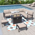 thumbnail image 1 of ALAULM Aluminum Patio Furniture Set with Propane Fire Pit Table 8-seat Metal Outdoor Furniture w/Fire Pit Patio Sectional w/1 Corner Sofa & 2 Ottomans for Patio, Backyard, Poolside-Sand, 1 of 6