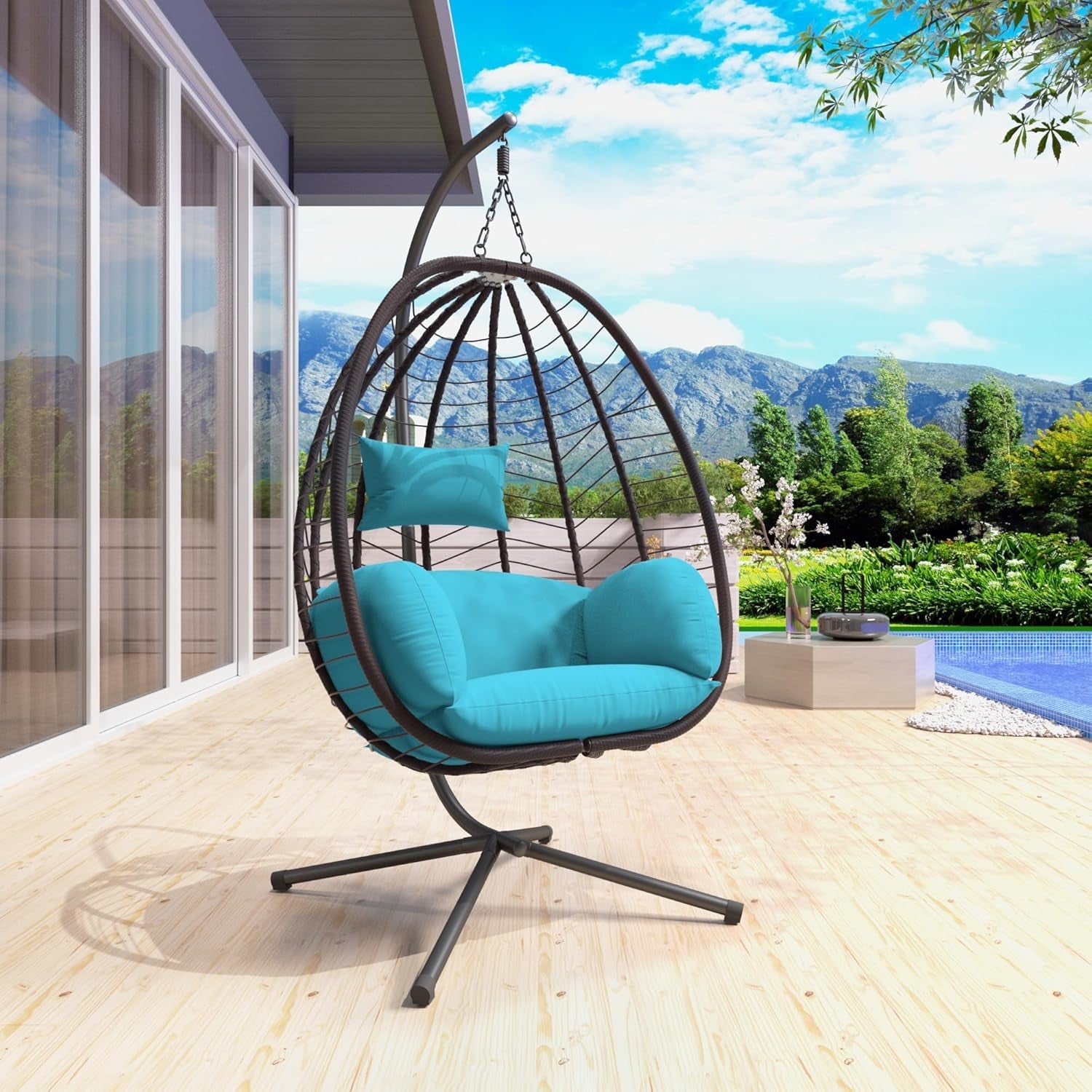 Egg Chair with Stand Patio Wicker Bifanuo Hanging Chair Hammock Swing Chair 350LBS Capacity for Bedroom Balcony Garden