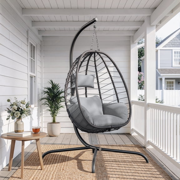 ALAULM Hanging Swing Egg Chair with Cushioned Headrest and Foldable, Grey - Set of 1