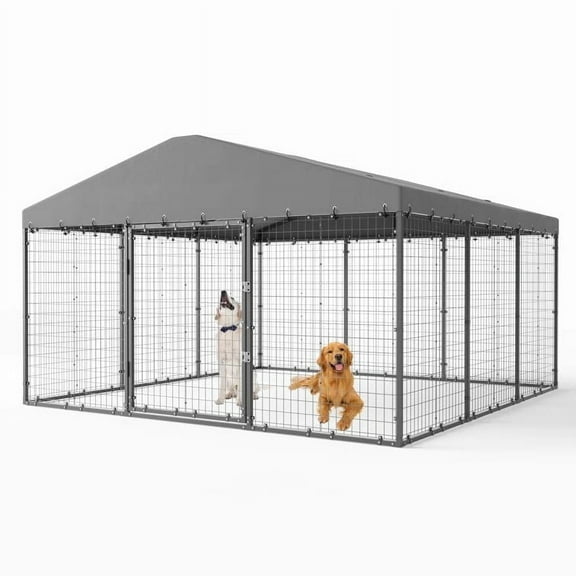 ALAULM Large Outdoor Dog Kennel: Heavy Duty, Galvanized Steel Panels with Roof, Double Safety Locks