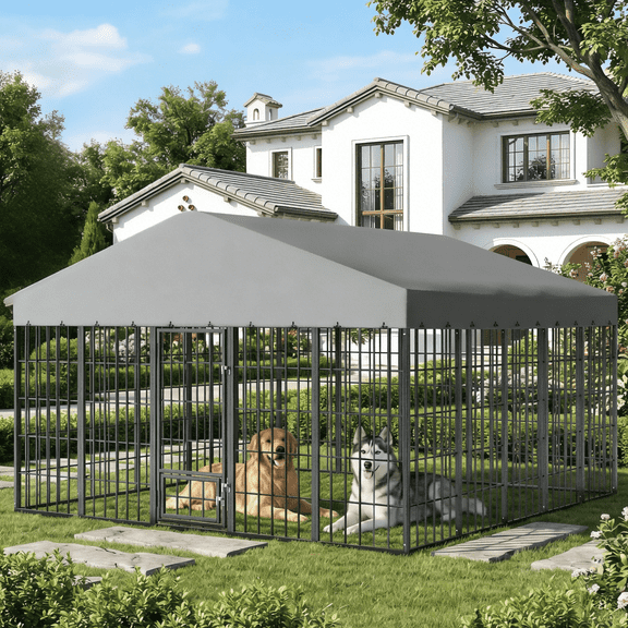 ALAULM Large Outdoor Dog Kennel,10x10FT Heavy-Duty Modular Dog Cage with Roof Dog Pens Outside with Double Doors & Weatherproof Cover Dog Enclosure for Patio,Garden