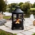 thumbnail image 1 of ALAULM Metal Chiminea Fire Pit with Grill, 2 in 1 Firepit with Adjustable Grill Tray & Mesh Spark Screen Door, 3-Door Multi-Access Fireplace for Patio, Garden & Backyard, 1 of 7