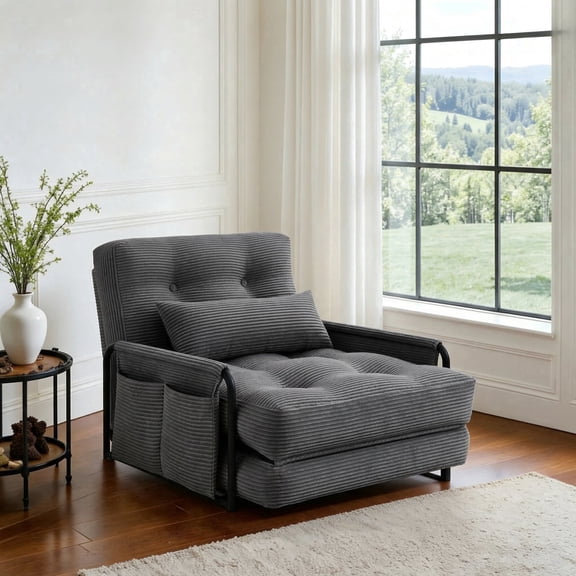 ALAULM Modern Single-Seater Folding Sofa Bed Convertible Sleeper Couch with Pillows, Storage Side, Versatile Floor Couch for Living Room Bedroom, Dark Gray