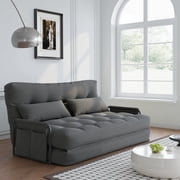 ALAULM Modern Two-Seater Folding Sofa Bed Convertible Sleeper Couch with Pillows, Storage Side, Versatile Floor Couch for Living Room Bedroom, Dark Gray