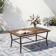 ALAULM Outdoor Coffee Table, 47" Rectangle Metal Patio Coffee Table with DPC Stone-Plastic Top, All-Weather Coffee Table for Patio, Garden, Balcony, Poolside