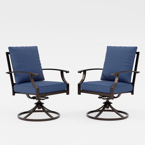 ALAULM outdoor dining chairs set of 2, metal frame swivel rocking patio chairs with 3.2in cushion, navy blue
